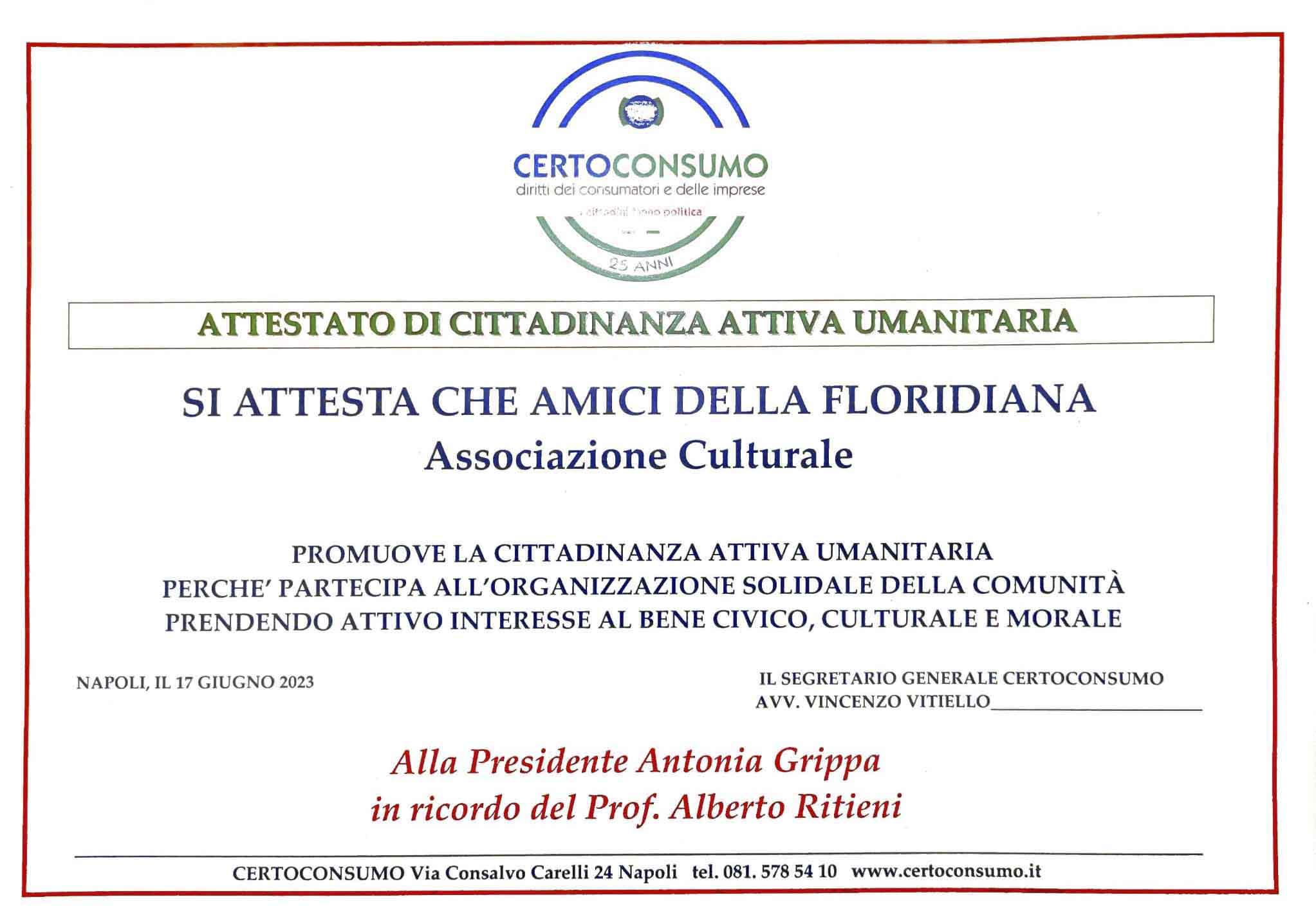 Attestato di Cittadinanza Attiva Umanitaria